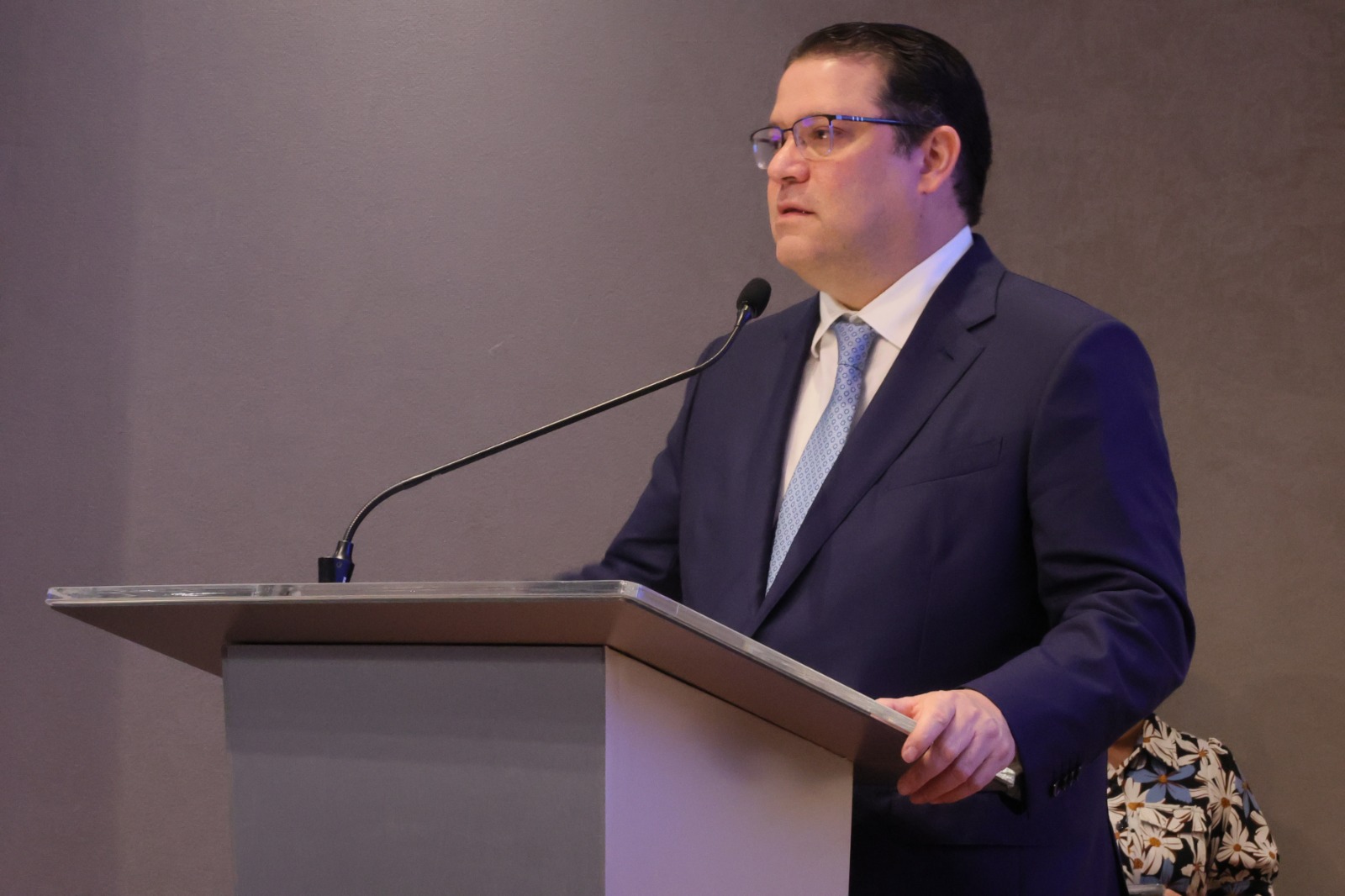 Eduardo Sanz Lovatón, director general de Aduanas, hablando en un podio